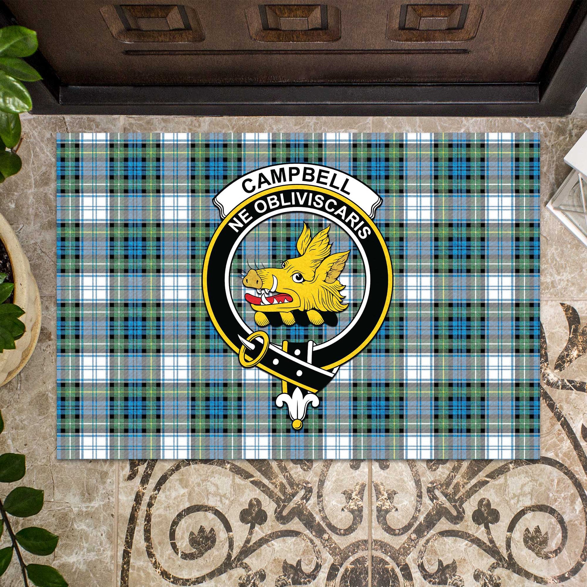 Campbell Dress Ancient Tartan Door Mat with Family Crest - Tartanvibesclothing