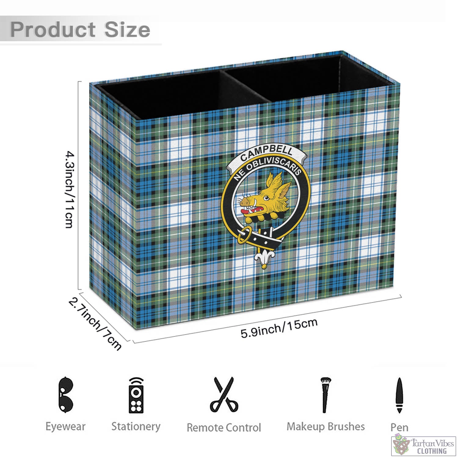 Tartan Vibes Clothing Campbell Dress Ancient Tartan Pen Holder with Family Crest