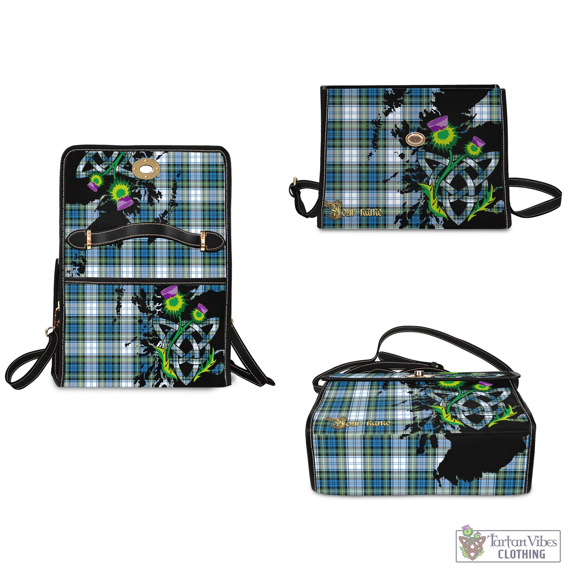 Tartan Vibes Clothing Campbell Dress Ancient Tartan Waterproof Canvas Bag with Scotland Map and Thistle Celtic Accents