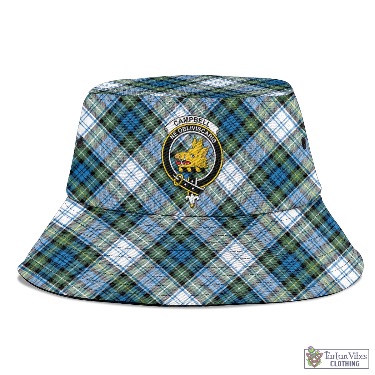 Tartan Vibes Clothing Campbell Dress Ancient Tartan Bucket Hat with Family Crest