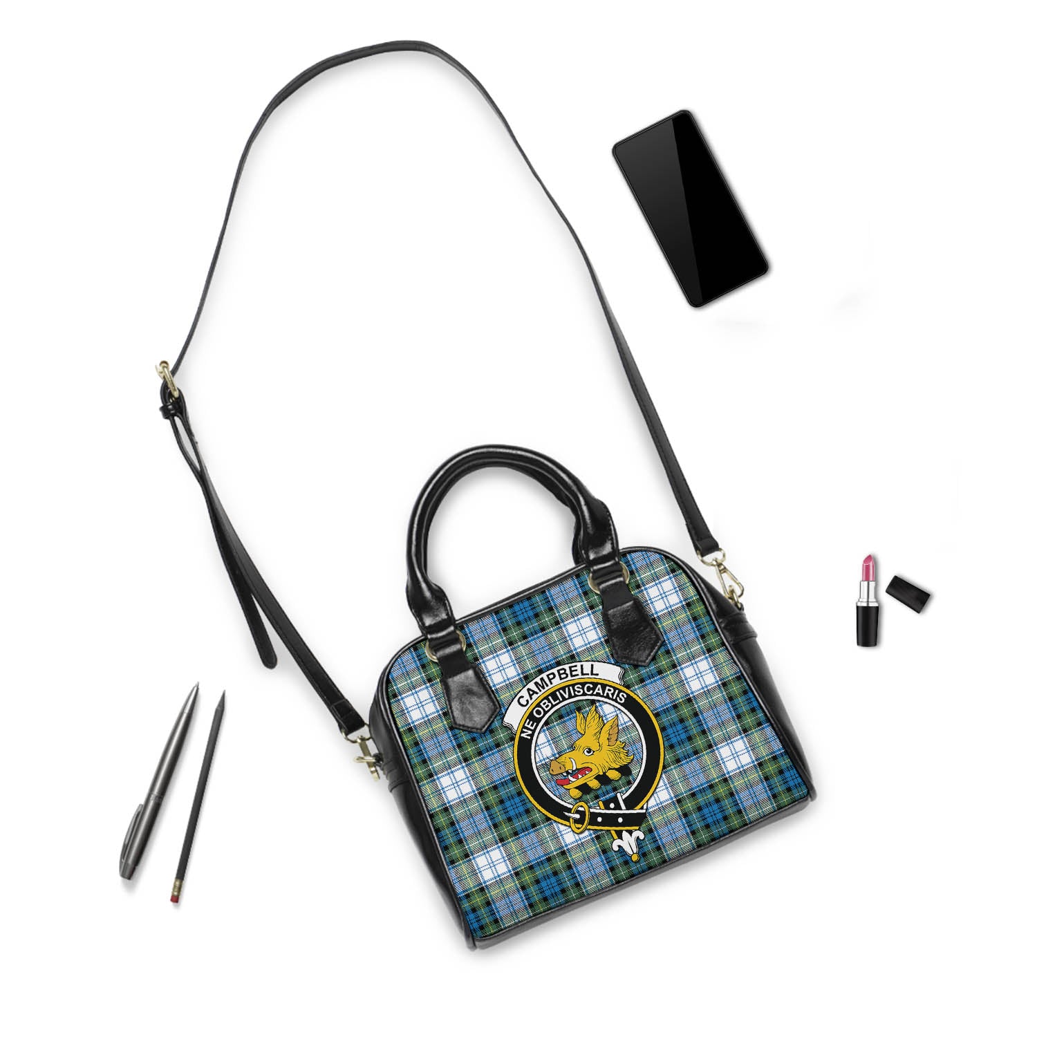 Campbell Dress Ancient Tartan Shoulder Handbags with Family Crest - Tartanvibesclothing