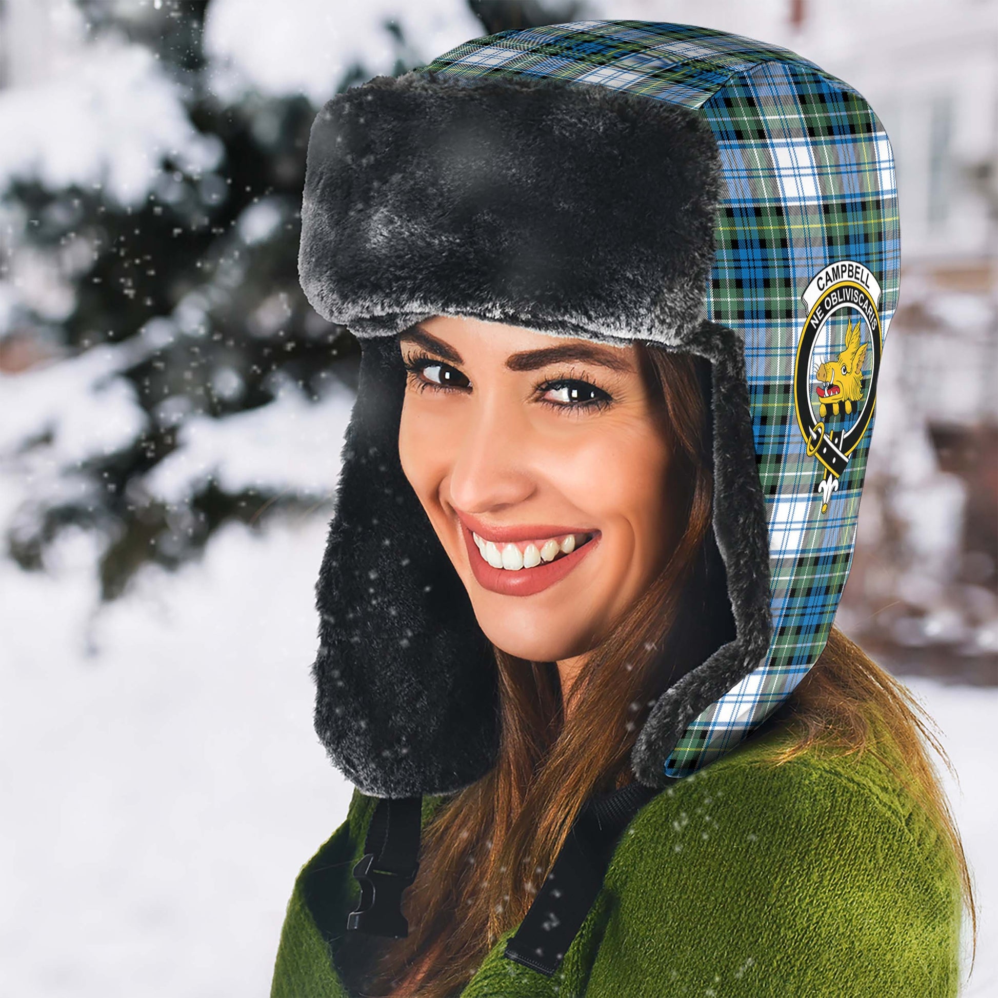 Campbell Dress Ancient Tartan Winter Trapper Hat with Family Crest - Tartanvibesclothing