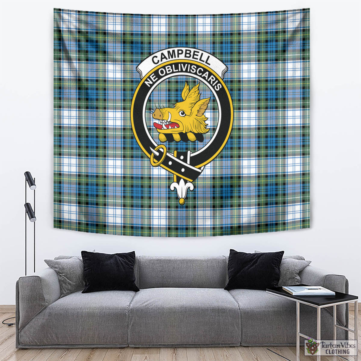 Tartan Vibes Clothing Campbell Dress Ancient Tartan Tapestry Wall Hanging and Home Decor for Room with Family Crest