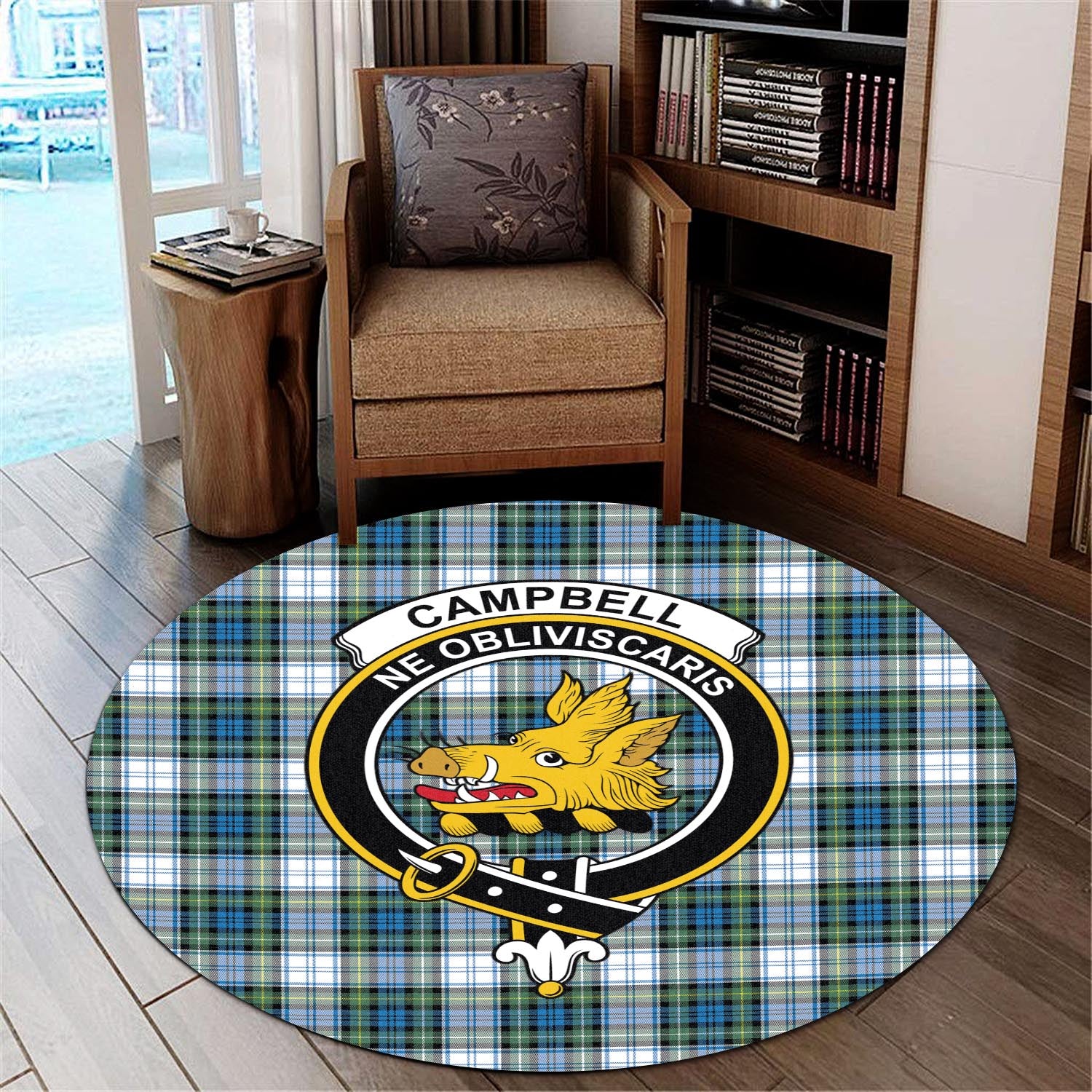 Campbell Dress Ancient Tartan Round Rug with Family Crest - Tartanvibesclothing