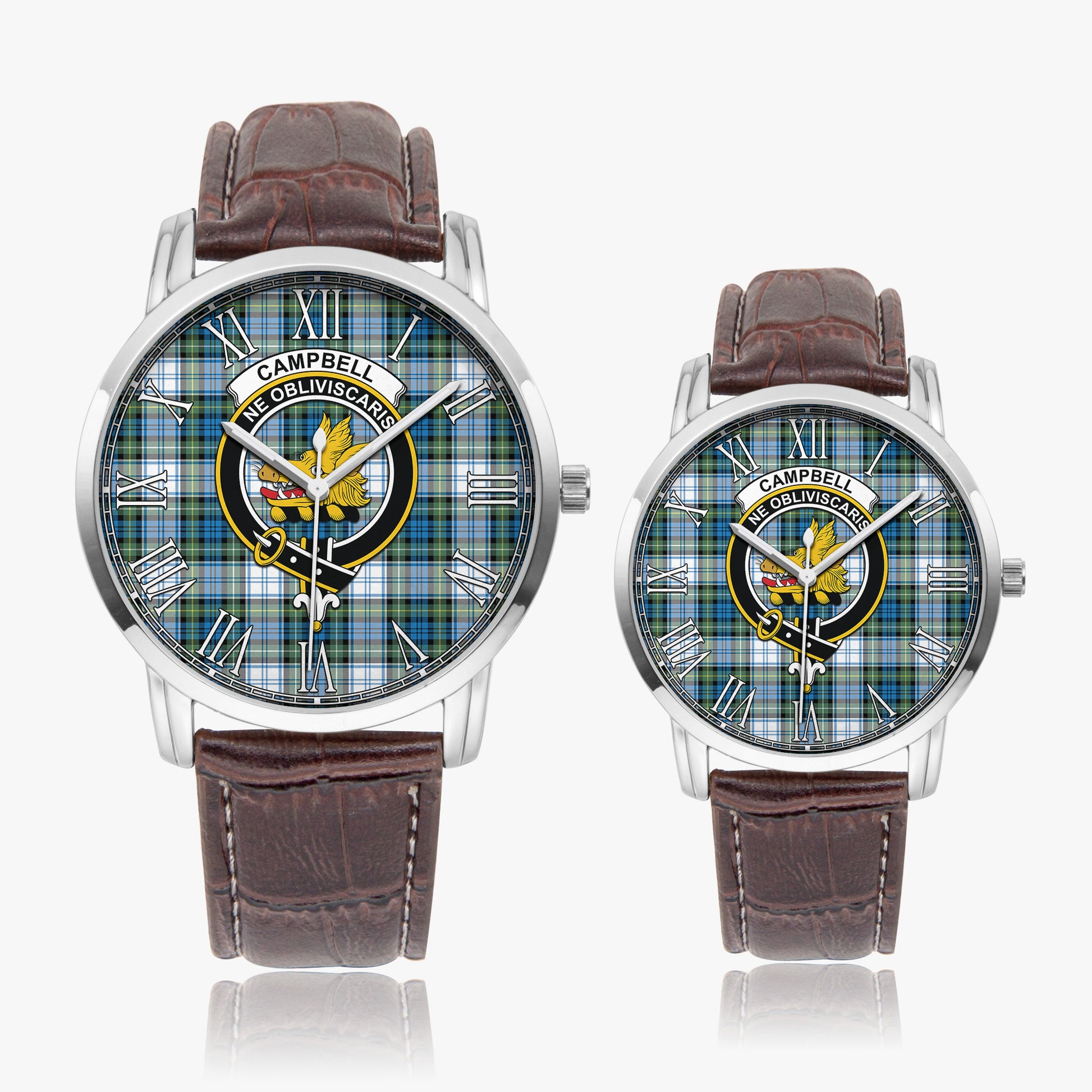 Campbell Dress Ancient Tartan Family Crest Leather Strap Quartz Watch - Tartanvibesclothing