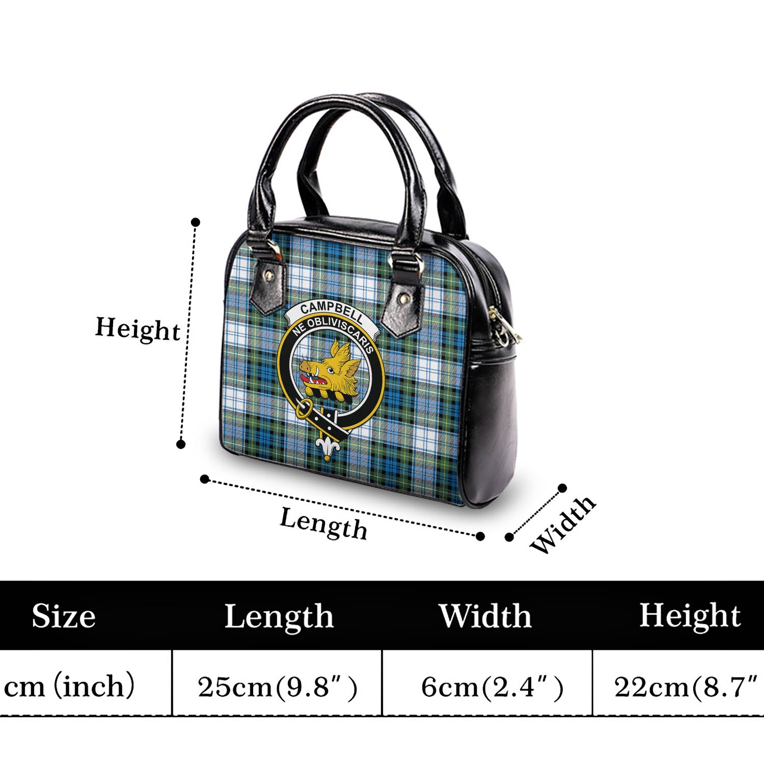 Campbell Dress Ancient Tartan Shoulder Handbags with Family Crest - Tartanvibesclothing