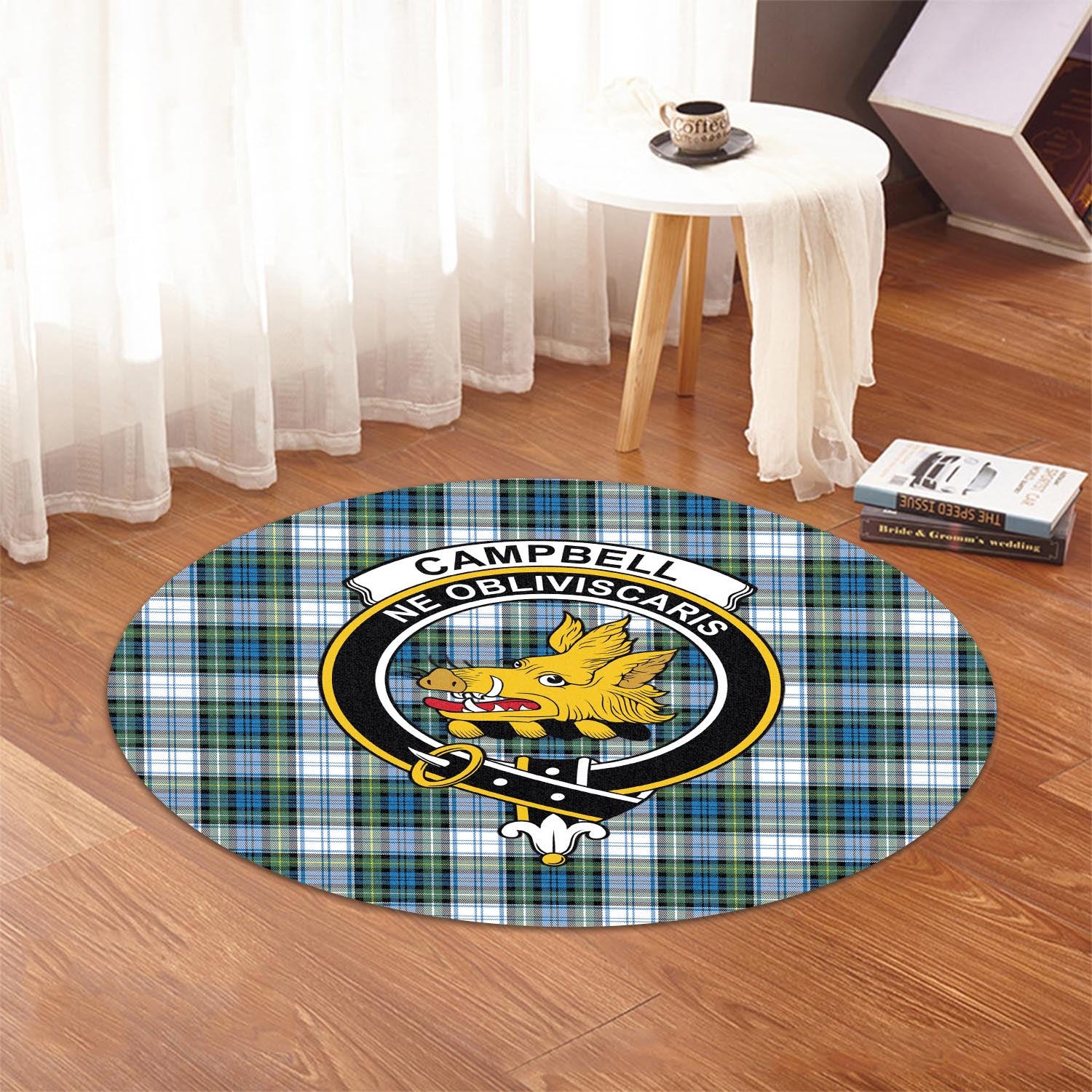 Campbell Dress Ancient Tartan Round Rug with Family Crest - Tartanvibesclothing