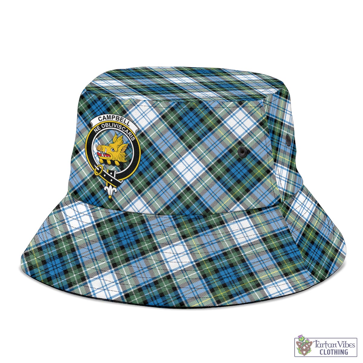 Tartan Vibes Clothing Campbell Dress Ancient Tartan Bucket Hat with Family Crest