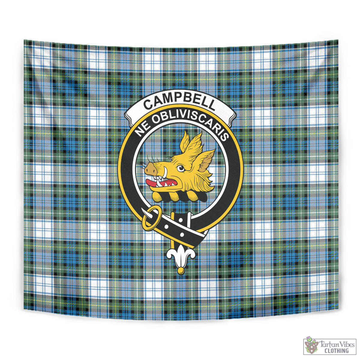 Tartan Vibes Clothing Campbell Dress Ancient Tartan Tapestry Wall Hanging and Home Decor for Room with Family Crest