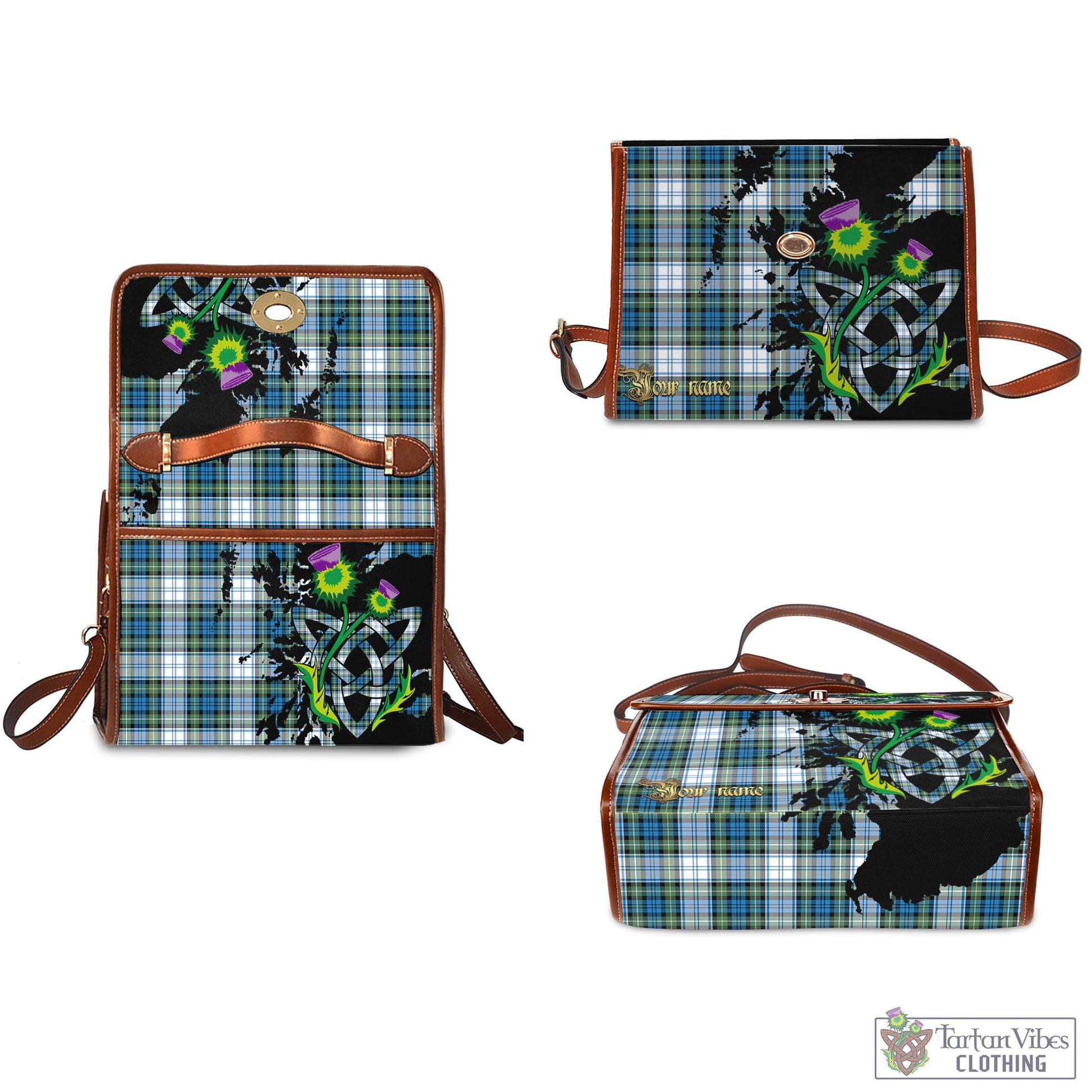 Tartan Vibes Clothing Campbell Dress Ancient Tartan Waterproof Canvas Bag with Scotland Map and Thistle Celtic Accents