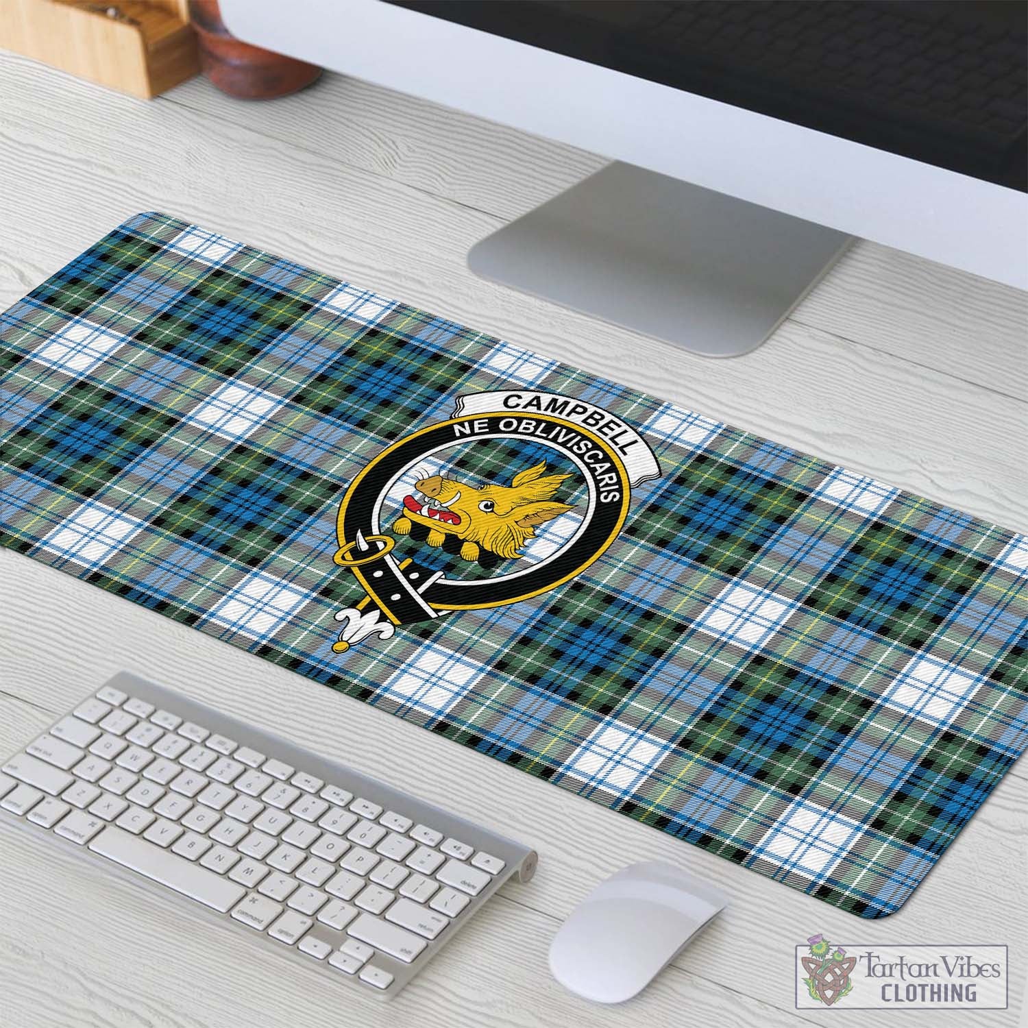 Tartan Vibes Clothing Campbell Dress Ancient Tartan Mouse Pad with Family Crest