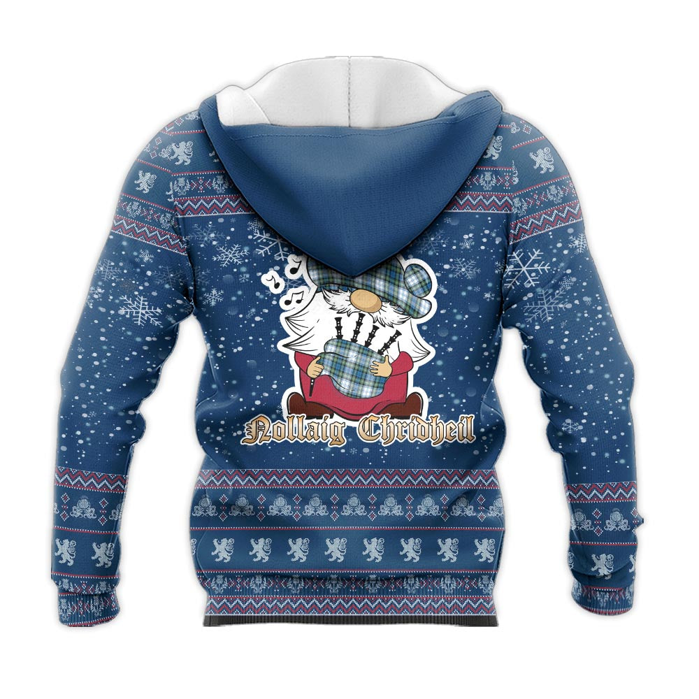 Campbell Dress Ancient Clan Christmas Knitted Hoodie with Funny Gnome Playing Bagpipes - Tartanvibesclothing