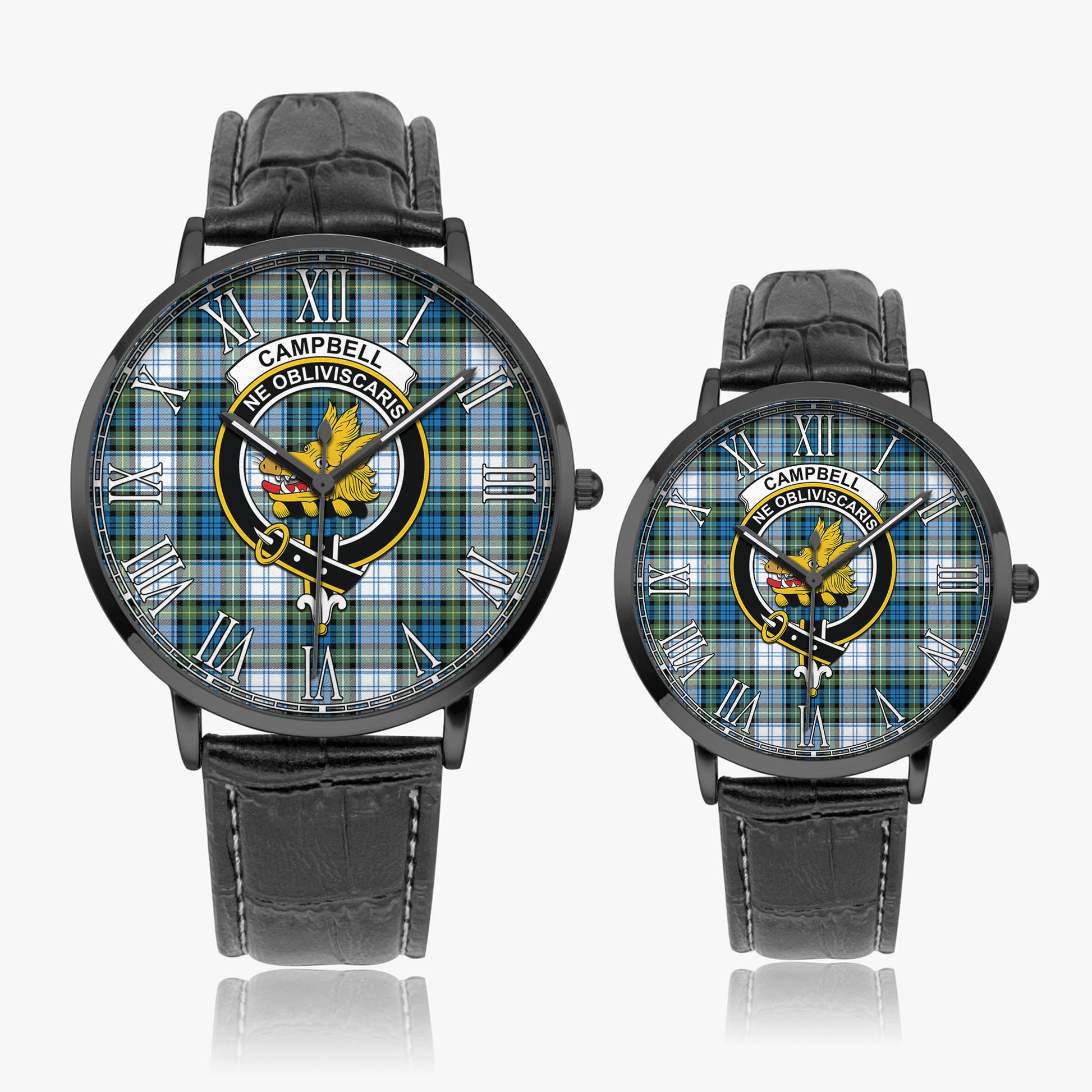 Campbell Dress Ancient Tartan Family Crest Leather Strap Quartz Watch - Tartanvibesclothing