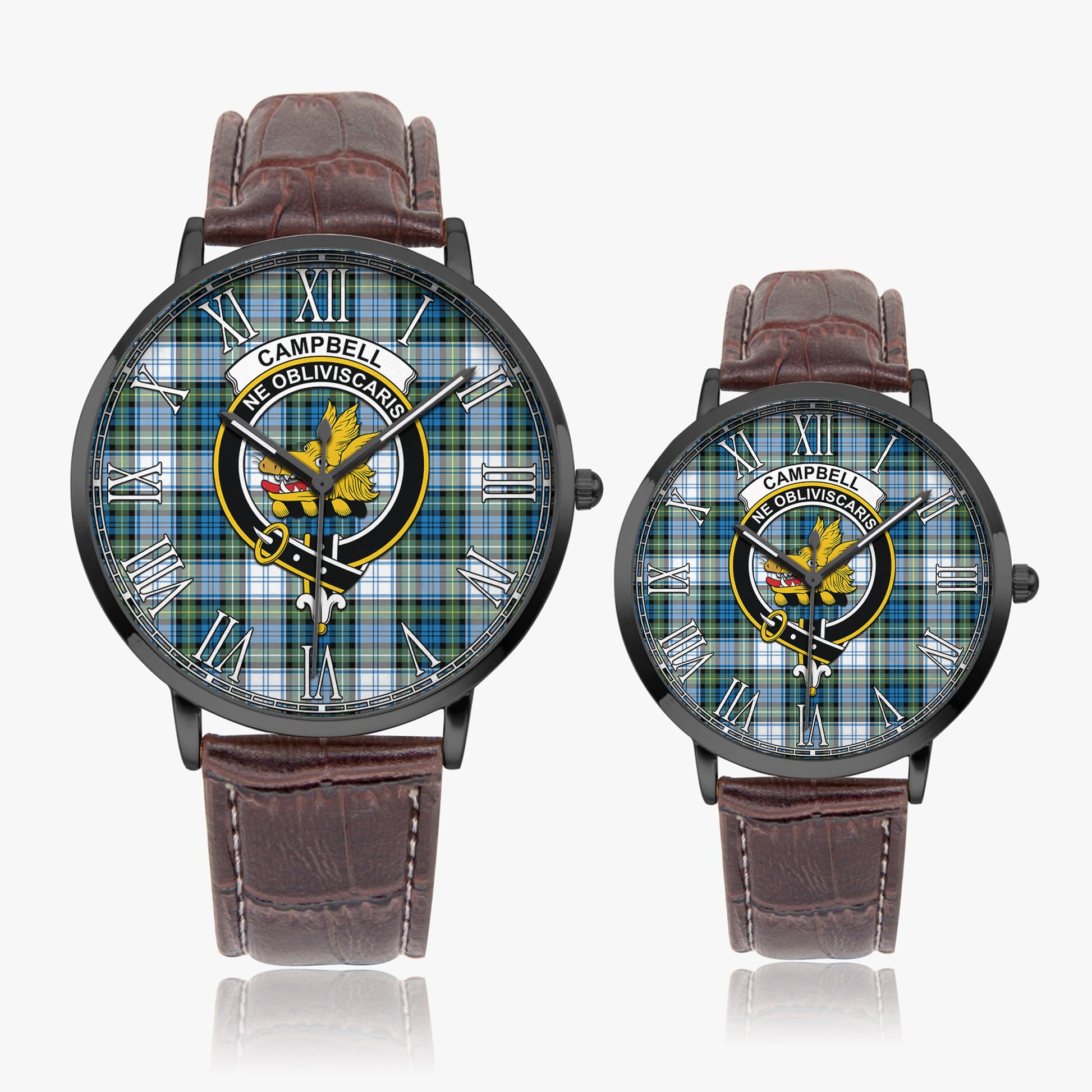 Campbell Dress Ancient Tartan Family Crest Leather Strap Quartz Watch - Tartanvibesclothing