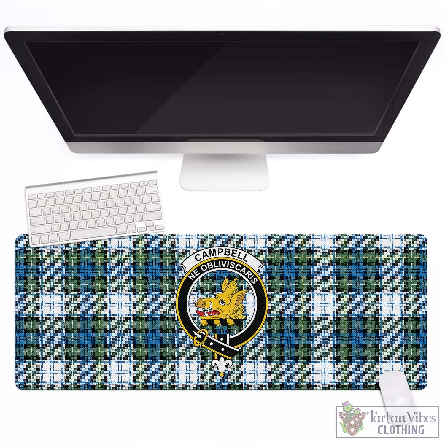 Tartan Vibes Clothing Campbell Dress Ancient Tartan Mouse Pad with Family Crest