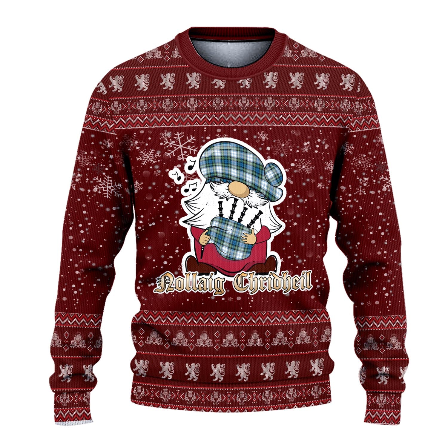 Campbell Dress Ancient Clan Christmas Family Knitted Sweater with Funny Gnome Playing Bagpipes - Tartanvibesclothing