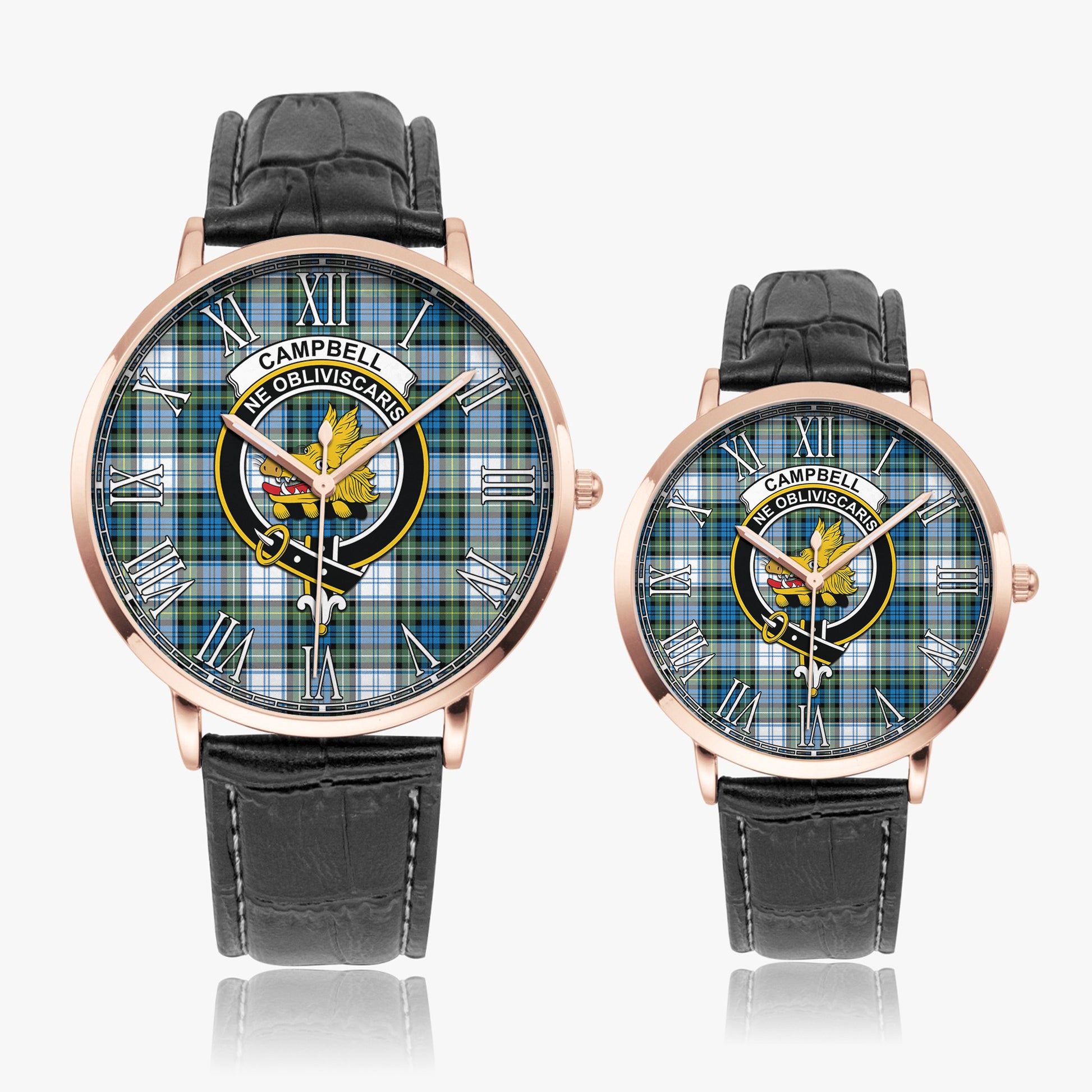 Campbell Dress Ancient Tartan Family Crest Leather Strap Quartz Watch - Tartanvibesclothing