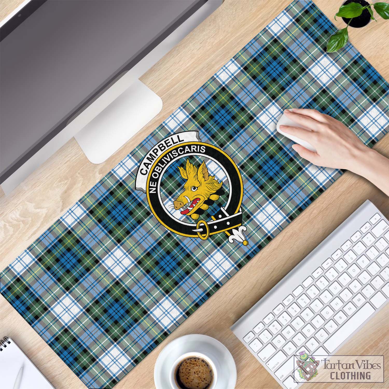 Tartan Vibes Clothing Campbell Dress Ancient Tartan Mouse Pad with Family Crest