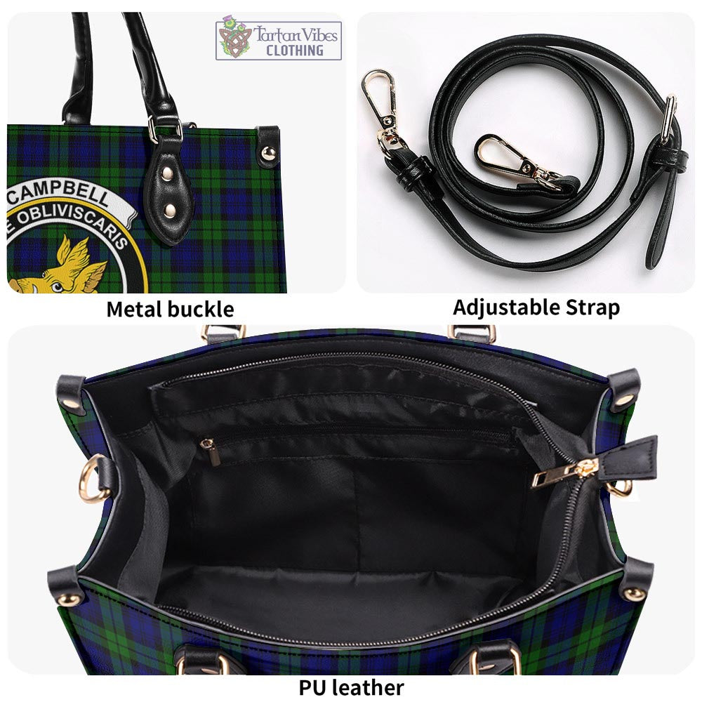 Tartan Vibes Clothing Campbell Modern Tartan Luxury Leather Handbags with Family Crest