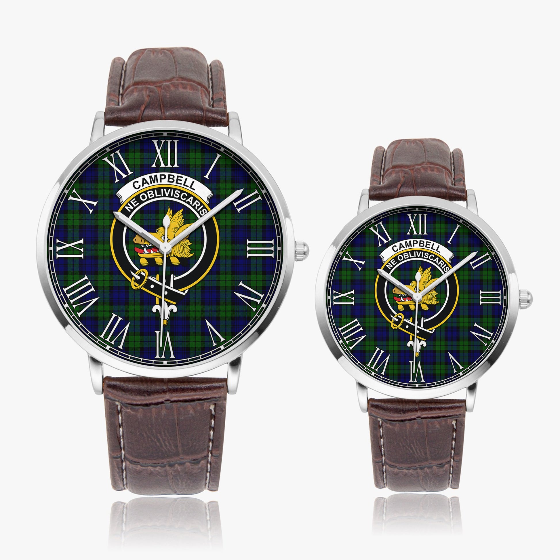 Campbell Modern Tartan Family Crest Leather Strap Quartz Watch - Tartanvibesclothing