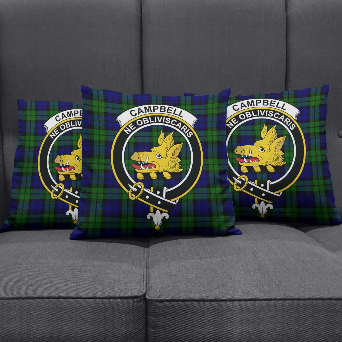 Campbell Modern Tartan Pillow Cover with Family Crest Square Pillow Cover - Tartanvibesclothing