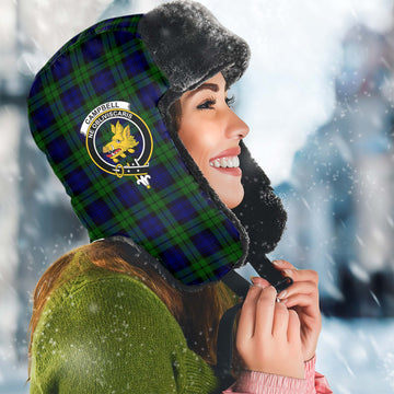 Campbell Tartan Winter Trapper Hat with Family Crest