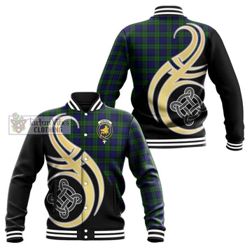 Campbell Tartan Baseball Jacket with Family Crest and Celtic Symbol Style