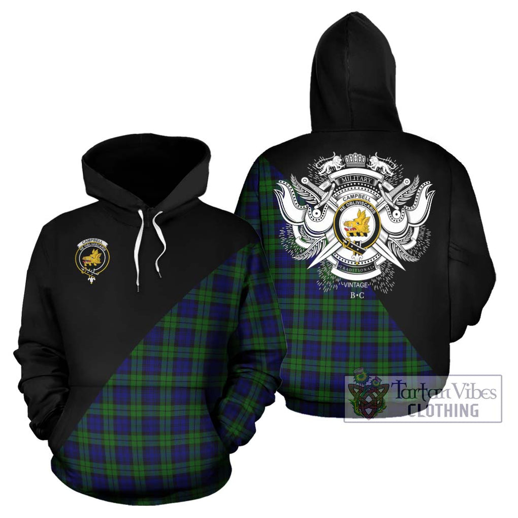 Campbell Tartan Hoodie with Family Crest and Military Logo Style Zip Hoodie - Tartanvibesclothing Shop