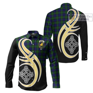 Campbell Tartan Long Sleeve Button Shirt with Family Crest and Celtic Symbol Style