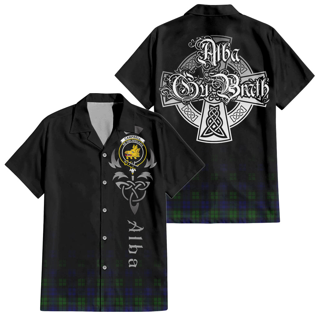 Tartan Vibes Clothing Campbell Modern Tartan Short Sleeve Button Up Featuring Alba Gu Brath Family Crest Celtic Inspired