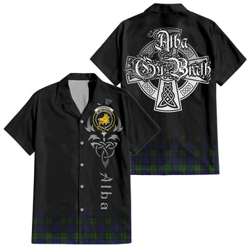 Campbell Tartan Short Sleeve Button Up Shirt Featuring Alba Gu Brath Family Crest Celtic Inspired