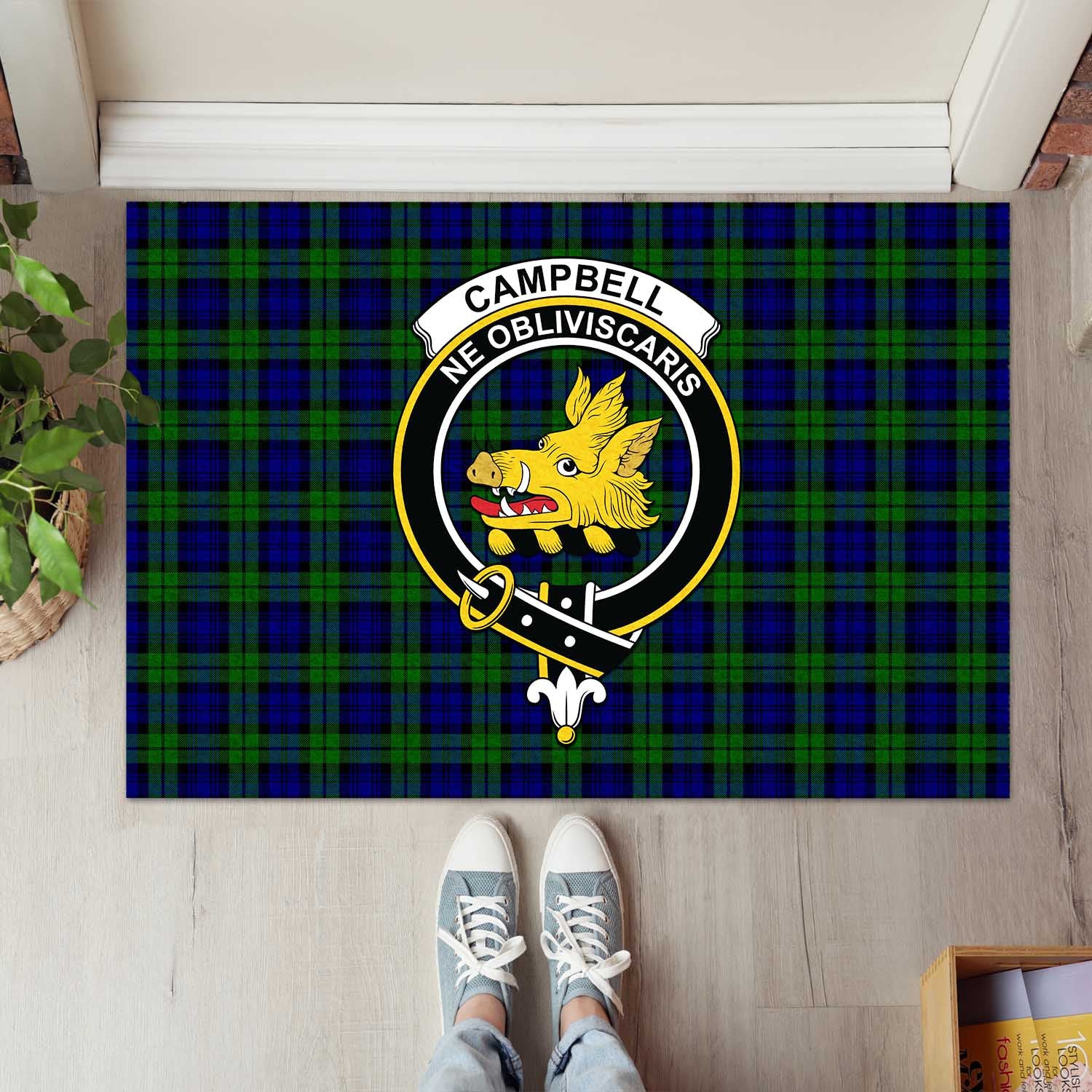 Campbell Modern Tartan Door Mat with Family Crest - Tartanvibesclothing