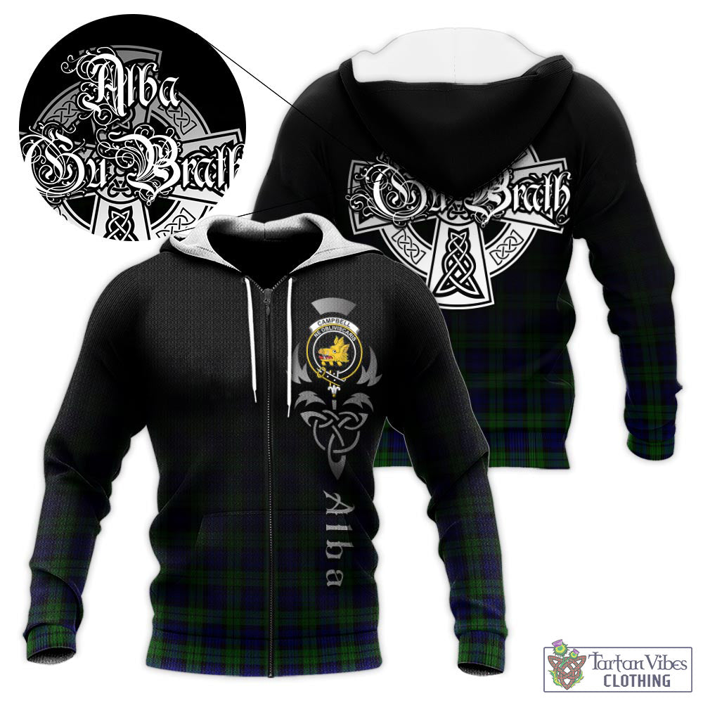 Tartan Vibes Clothing Campbell Modern Tartan Knitted Hoodie Featuring Alba Gu Brath Family Crest Celtic Inspired