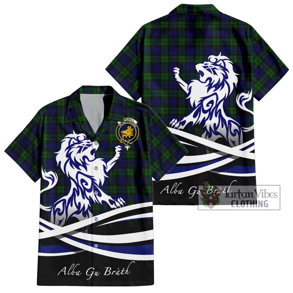 Campbell Tartan Short Sleeve Button Shirt with Alba Gu Brath Regal Lion Emblem Kid - Tartanvibesclothing Shop