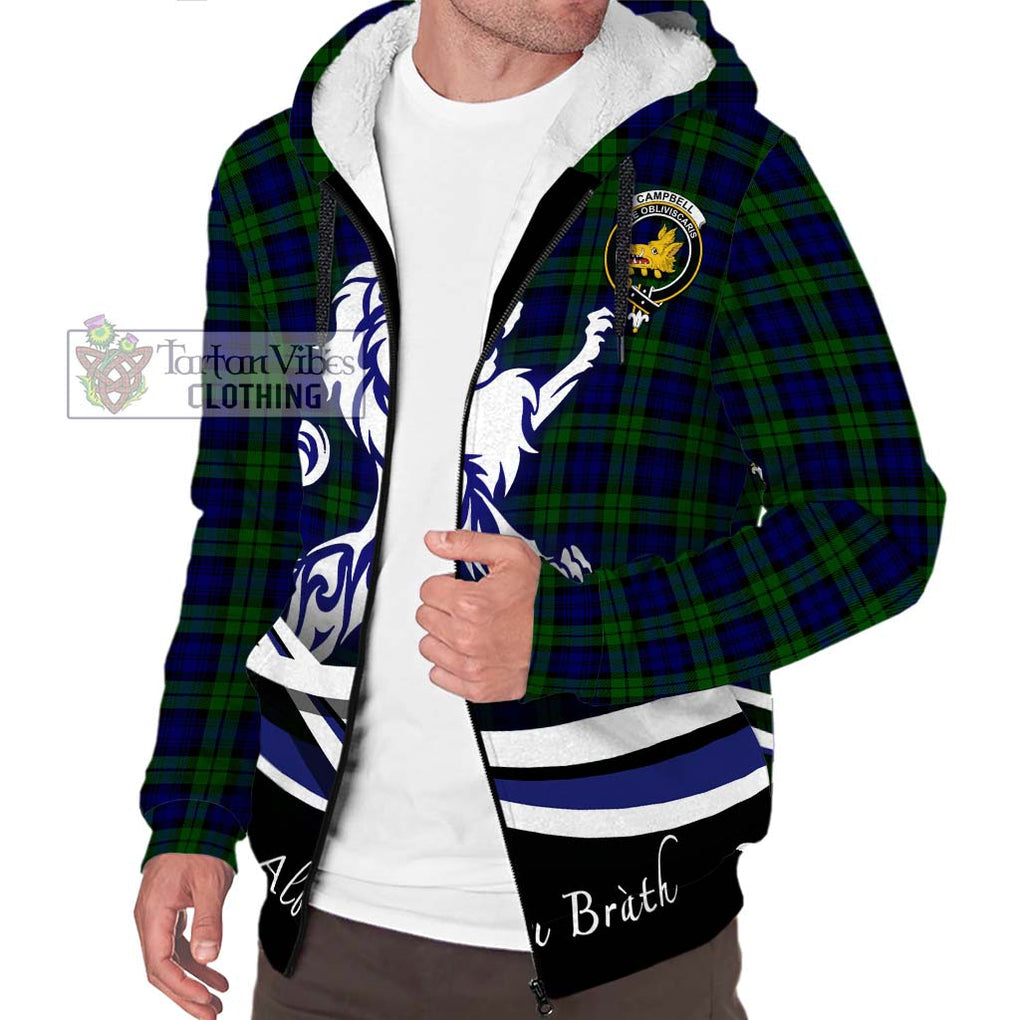 Campbell Tartan Sherpa Hoodie with Alba Gu Brath Regal Lion Emblem Unisex S - Tartanvibesclothing Shop