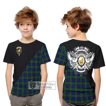 Campbell Tartan Kid T-Shirt with Family Crest and Military Logo Style