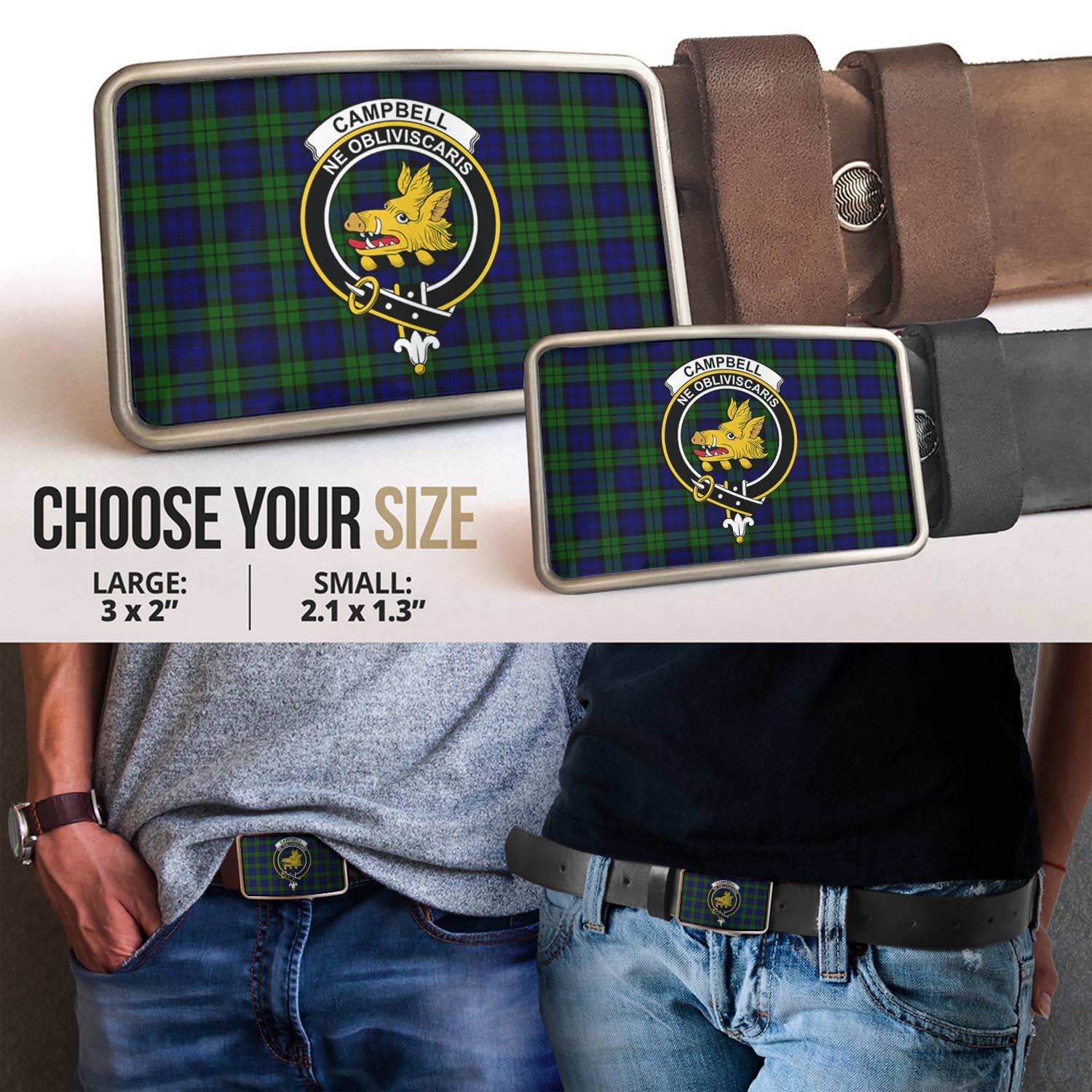 Campbell Tartan Belt Buckles with Family Crest - Tartan Vibes Clothing