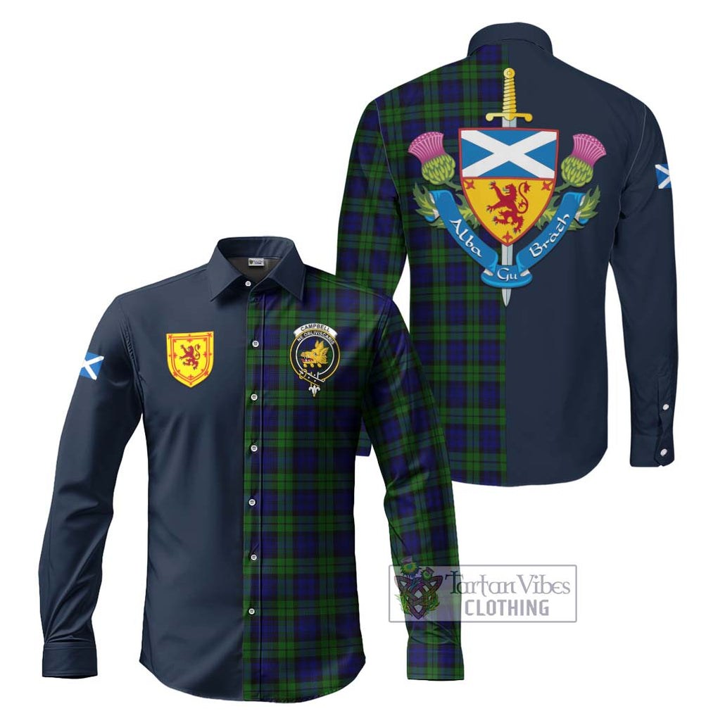 Tartan Vibes Clothing Campbell Modern Tartan Long Sleeve Button Shirt with Scottish Lion Royal Arm Half Style