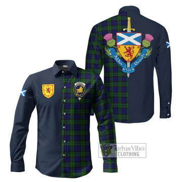 Campbell Tartan Long Sleeve Button Shirt Alba with Scottish Lion Royal Arm Half Style