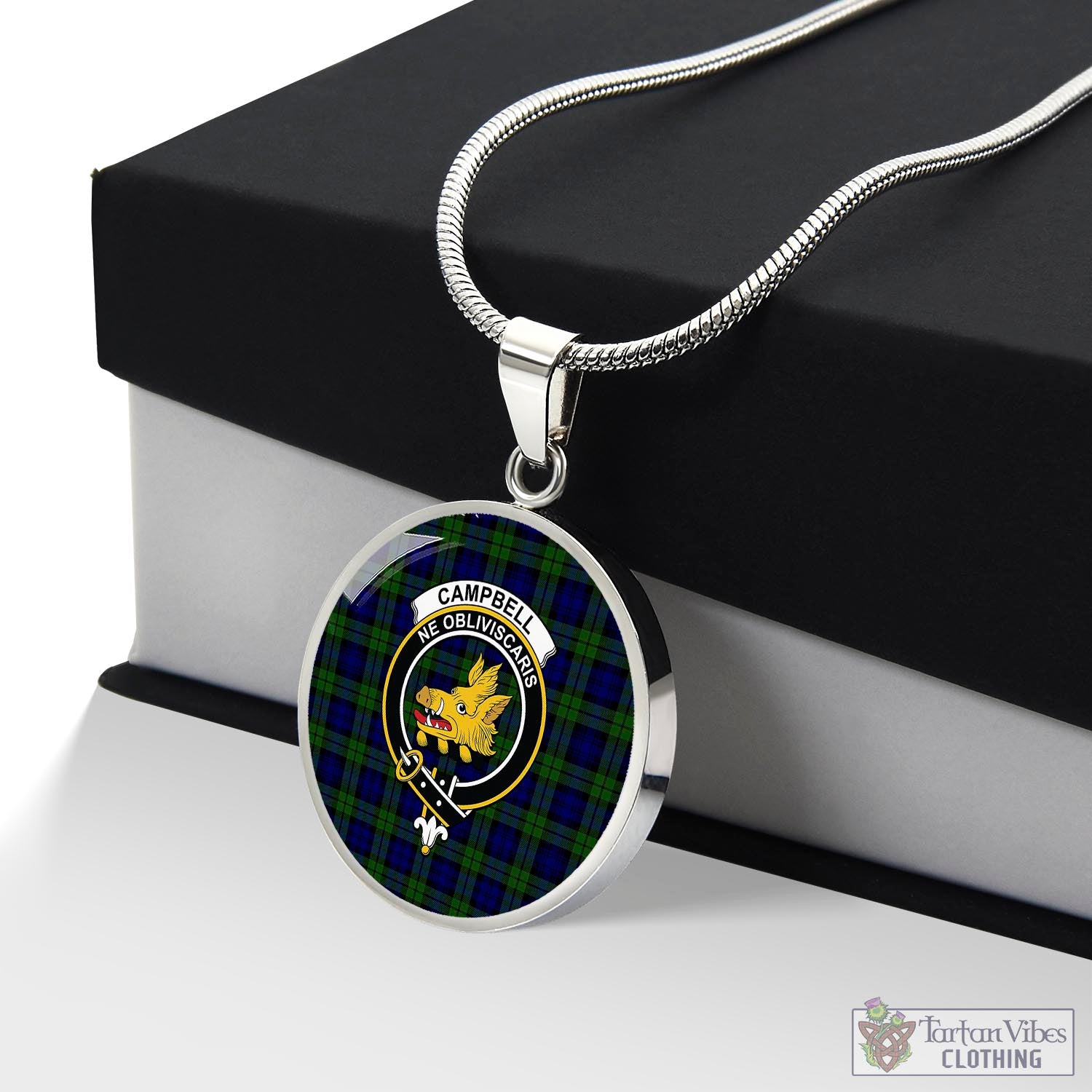 Tartan Vibes Clothing Campbell Modern Tartan Circle Necklace with Family Crest