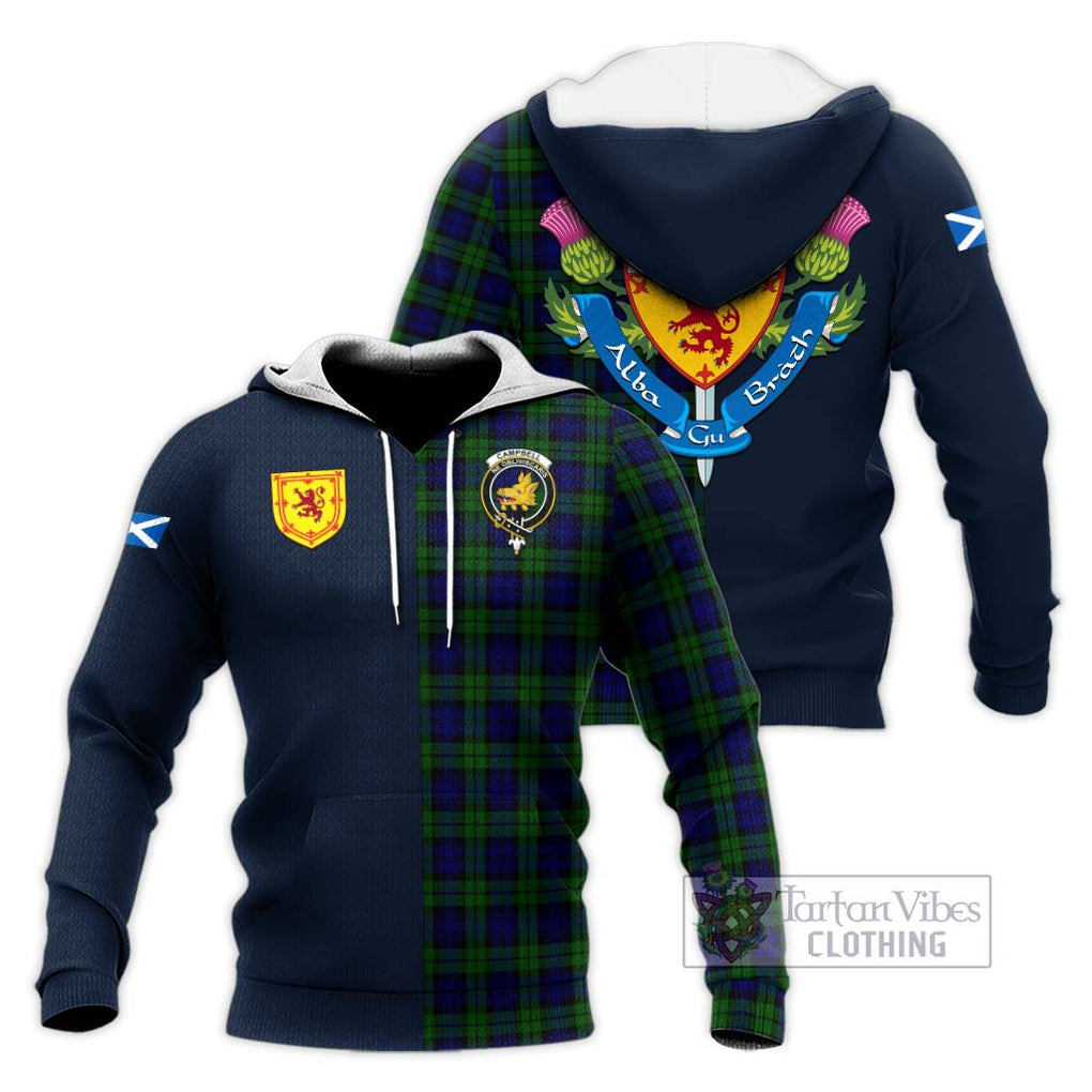 Tartan Vibes Clothing Campbell Modern Tartan Knitted Hoodie with Scottish Lion Royal Arm Half Style