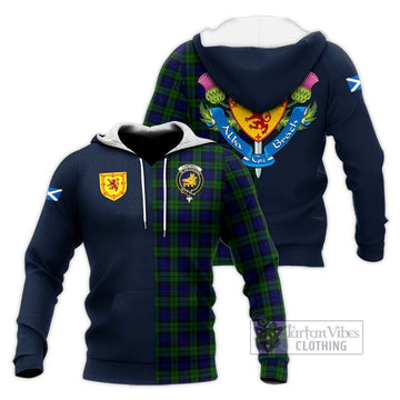 Campbell Tartan Knitted Hoodie Alba with Scottish Lion Royal Arm Half Style