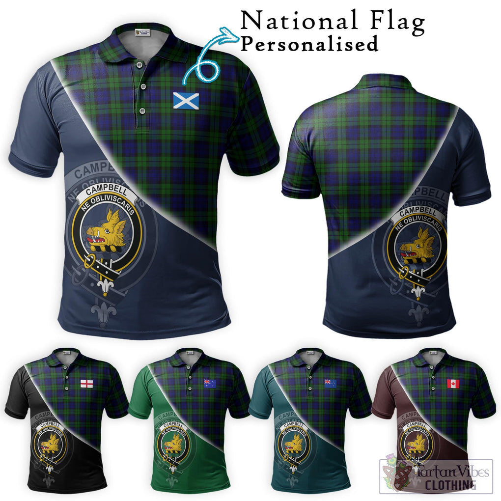 Campbell Tartan Polo Shirt with Personalised National Flag and Family Crest Half Style Maroon - Tartanvibesclothing Shop