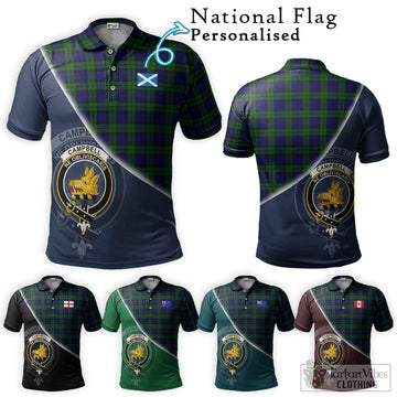 Campbell Tartan Polo Shirt with Personalised National Flag and Family Crest Half Style