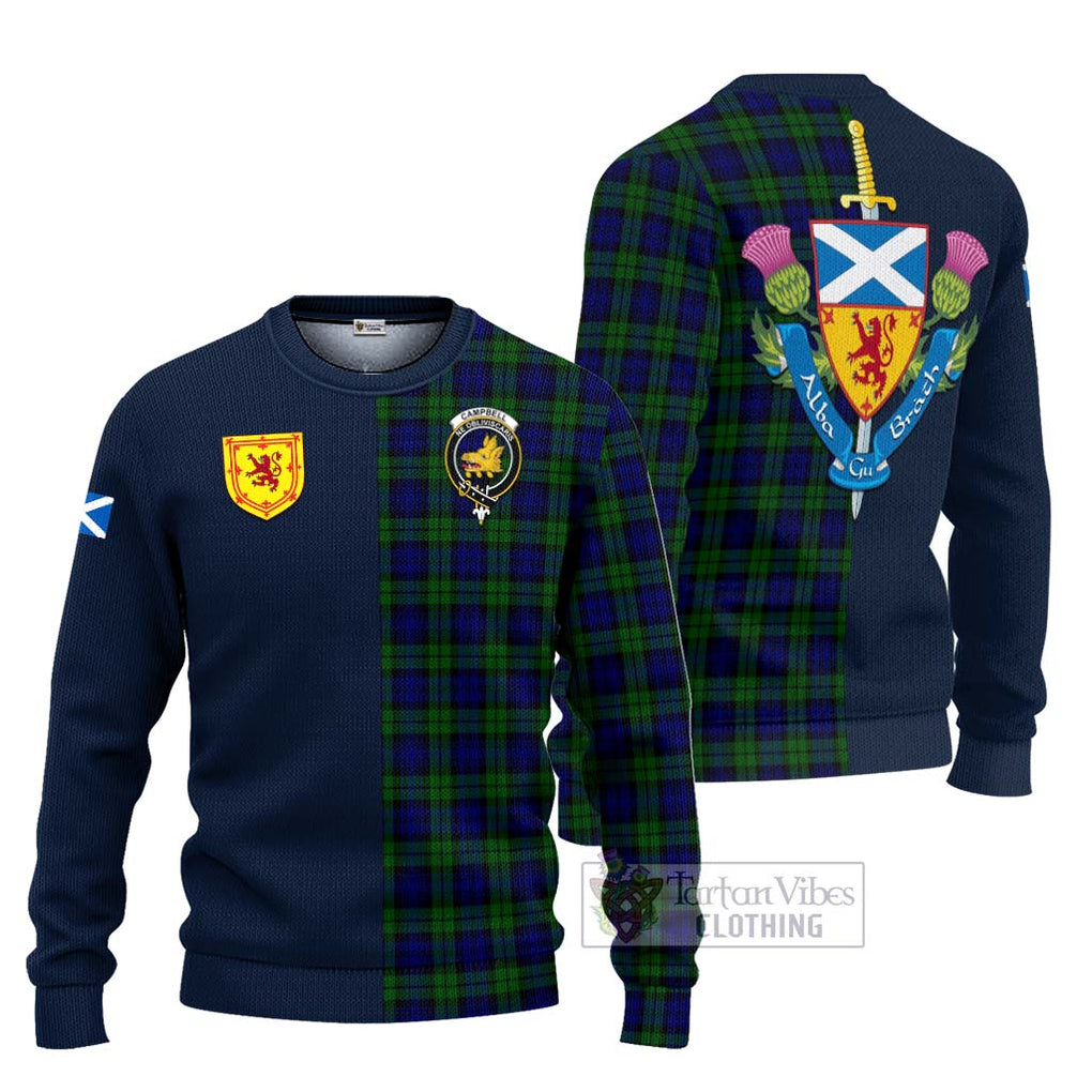 Tartan Vibes Clothing Campbell Modern Tartan Knitted Sweater with Scottish Lion Royal Arm Half Style