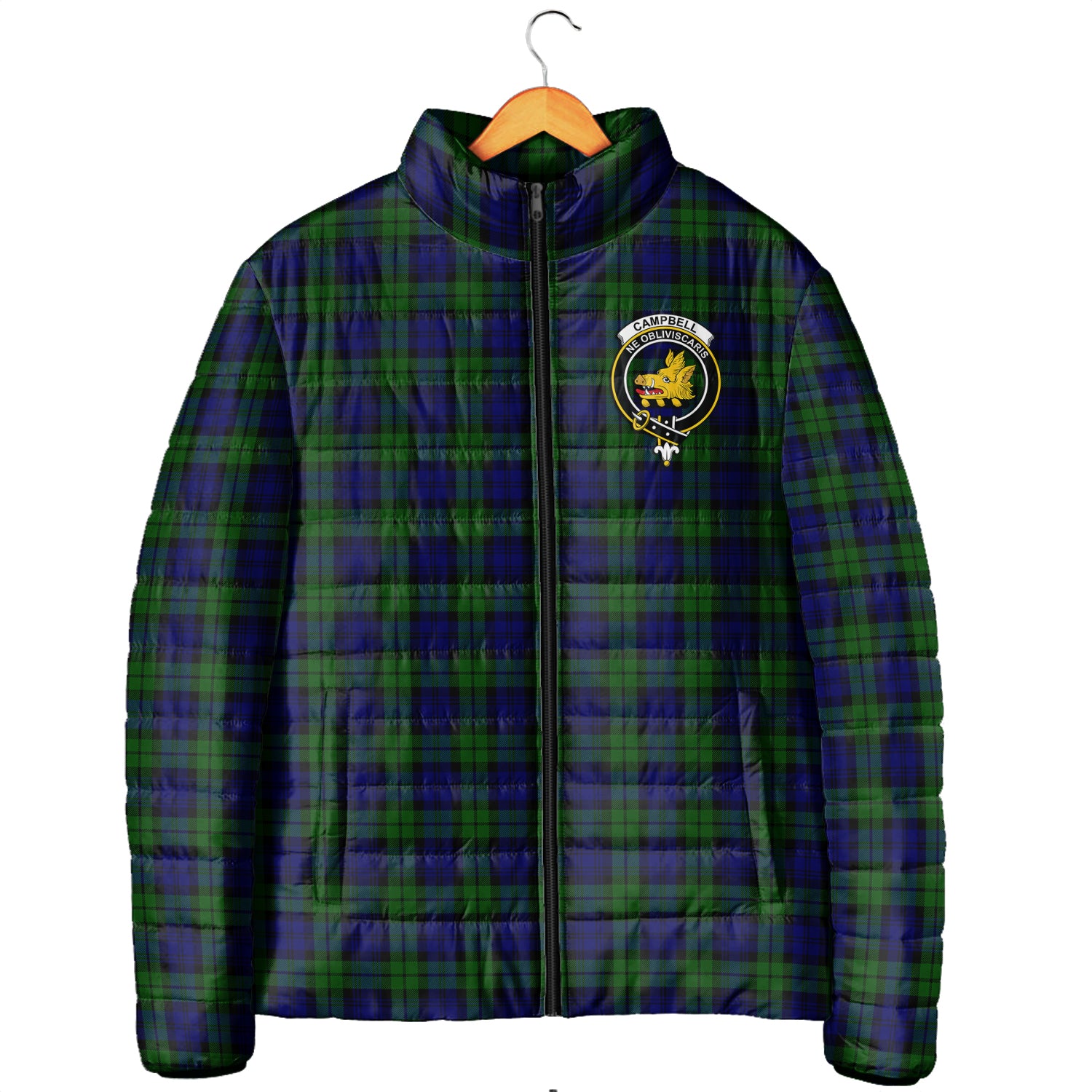 Campbell Tartan Padded Jacket with Family Crest Men's Padded Jacket - Tartan Vibes Clothing