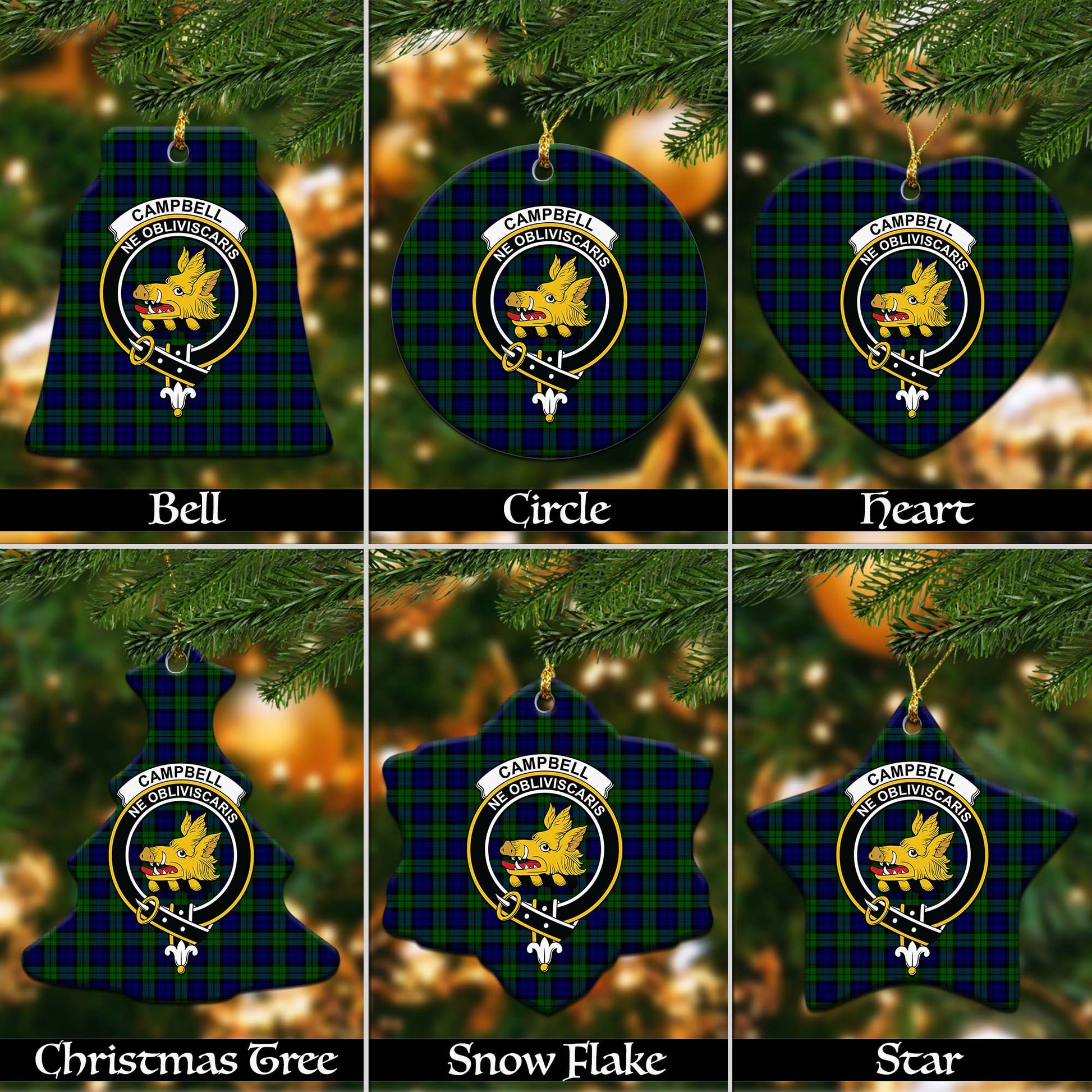 Campbell Modern Tartan Christmas Ornaments with Family Crest Ceramic Bell Pack 1: ornament * 1 piece - Tartanvibesclothing