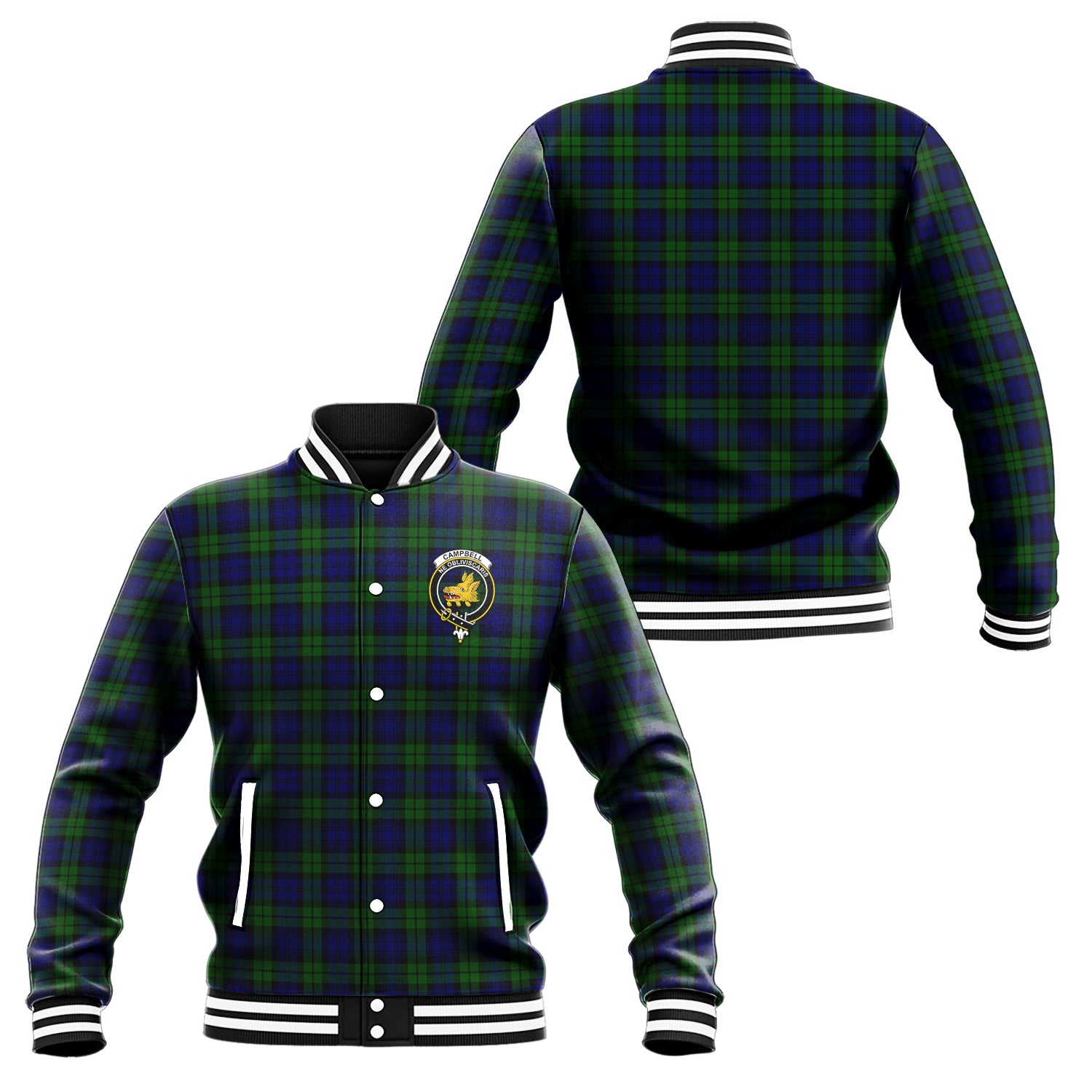 Campbell Tartan Baseball Jacket with Family Crest Unisex - Tartan Vibes Clothing