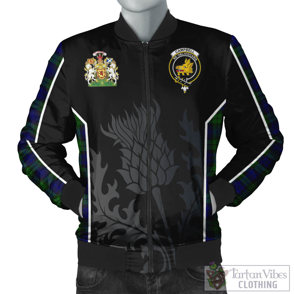 Tartan Vibes Clothing Campbell Modern Tartan Bomber Jacket with Family Crest and Scottish Thistle Vibes Sport Style