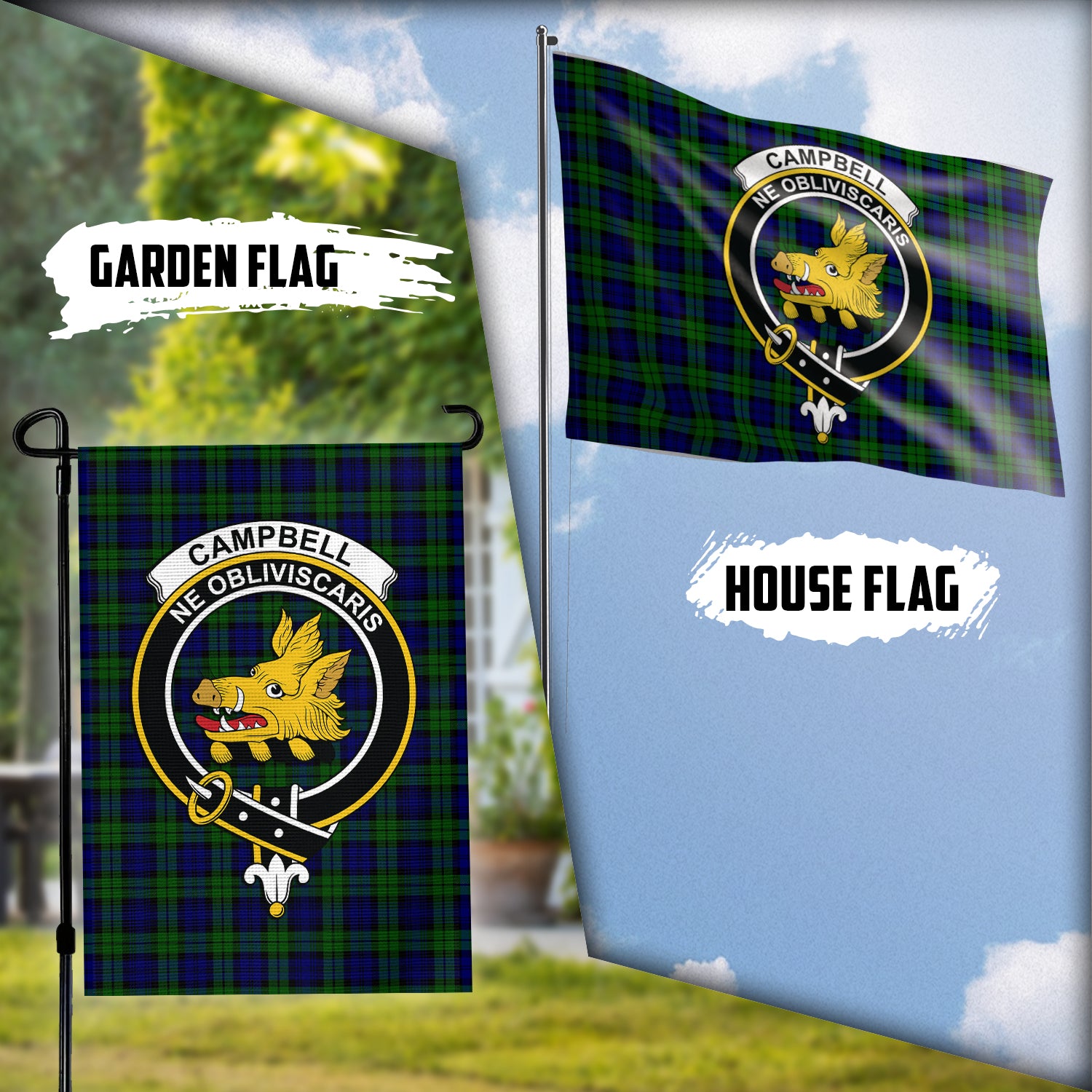 Campbell Tartan Flag with Family Crest Garden Flag (Vertical) - Tartan Vibes Clothing